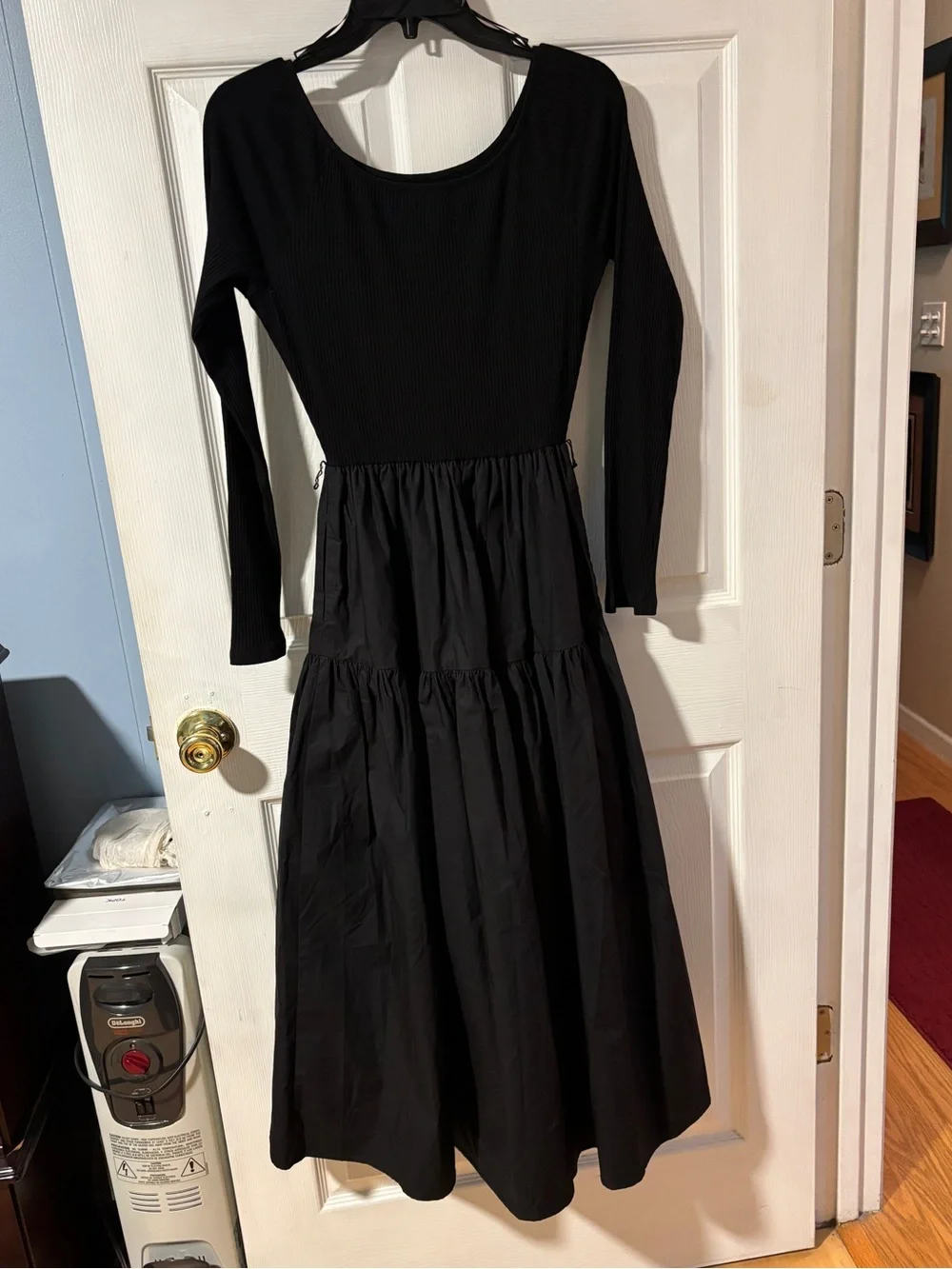 FreeMarket Womens Black Long Sleeve Cotton Scoop-Back Dress with Layered Skirt S